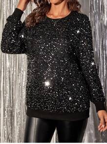 SHEIN Maternity Round Neck Sequin Pullover, For Winter - Silver - View 5