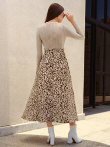 SHEIN Frenchy Leopard Print Split Thigh Dress Without Belt Winter Cheetah Casual - Multicolor - View 2