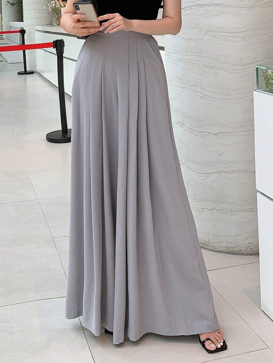 DAZY 素色闊腿褲 - 灰色 - 查看 1