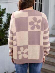 CILKOO 休閒花卉印花女士毛衣 - 淡紫色 - 查看 2