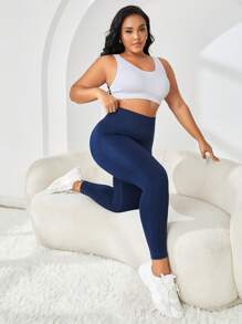 SHEIN Sport Studio Taglie Forti Leggings sportivi monocolore controllo della pancia