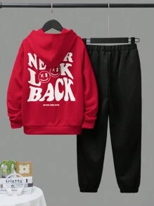 Tween Boy Slogan Graphic Hoodie & Sweatpants - Red - View 1