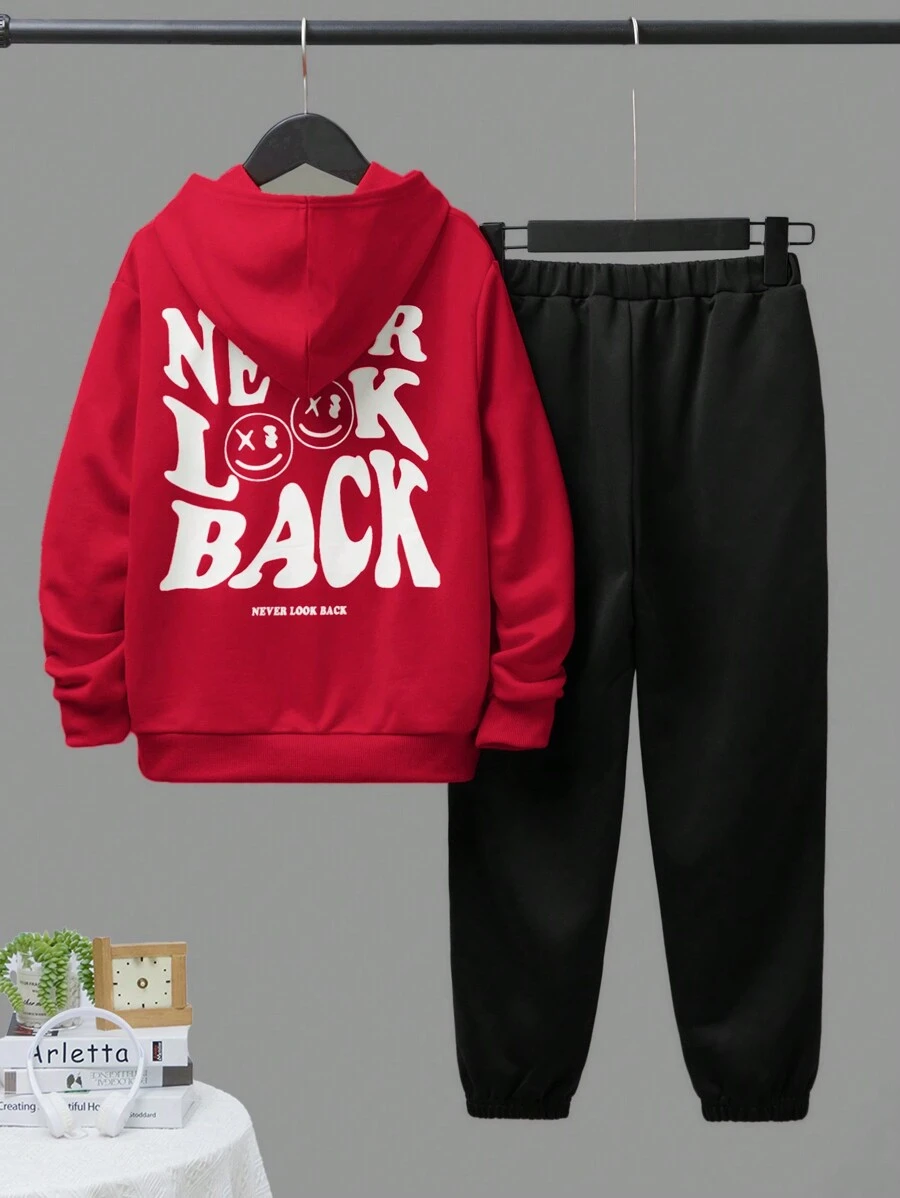 Tween Boy Slogan Graphic Hoodie & Sweatpants - Red - View 1