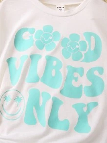 SHEIN 女小童標語圖案T恤和機車短褲