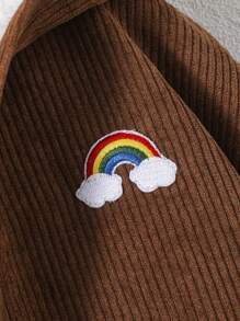 SHEIN 女小童貼布細節毛絨內襯連帽燈芯絨夾克不帶T恤 - 駝色 - 查看 5