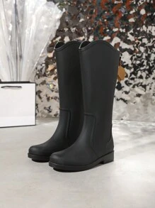 Fashionable Women's Water Shoes Slip-resistant Waterproof Rain Boots Long & High & Mid Tube, Adult Wellington Boots - Black - View 3