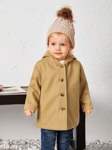 SHEIN Baby Girl Button Front Hooded Overcoat - Apricot - View 6