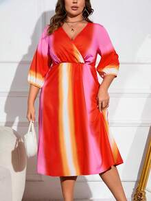 Celure Hơn In Ombre Tay áo lồng đèn Đầm - Nhiều màu - Xem 5