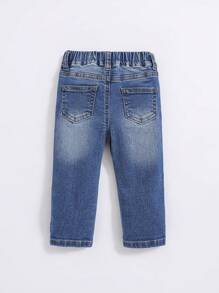 SHEIN Baby Boy Elastic Waist Straight Leg Jeans - Medium Wash - View 2