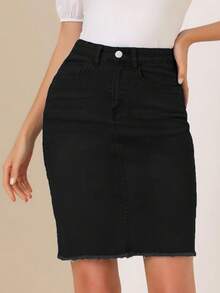 Slant Pocket Raw Hem  Skirt - Black - View 3