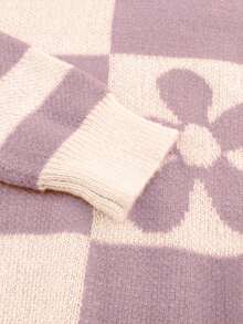 CILKOO 休閒花卉印花女士毛衣 - 淡紫色 - 查看 6