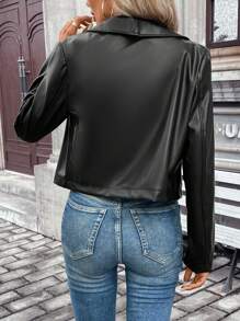 SHEIN Frenchy Cazadora de moto de cuello cascada con cremallera de recubierto