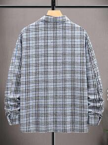 Manfinity Homme Men Houndstooth Print Button Front Overcoat - Blue - View 2