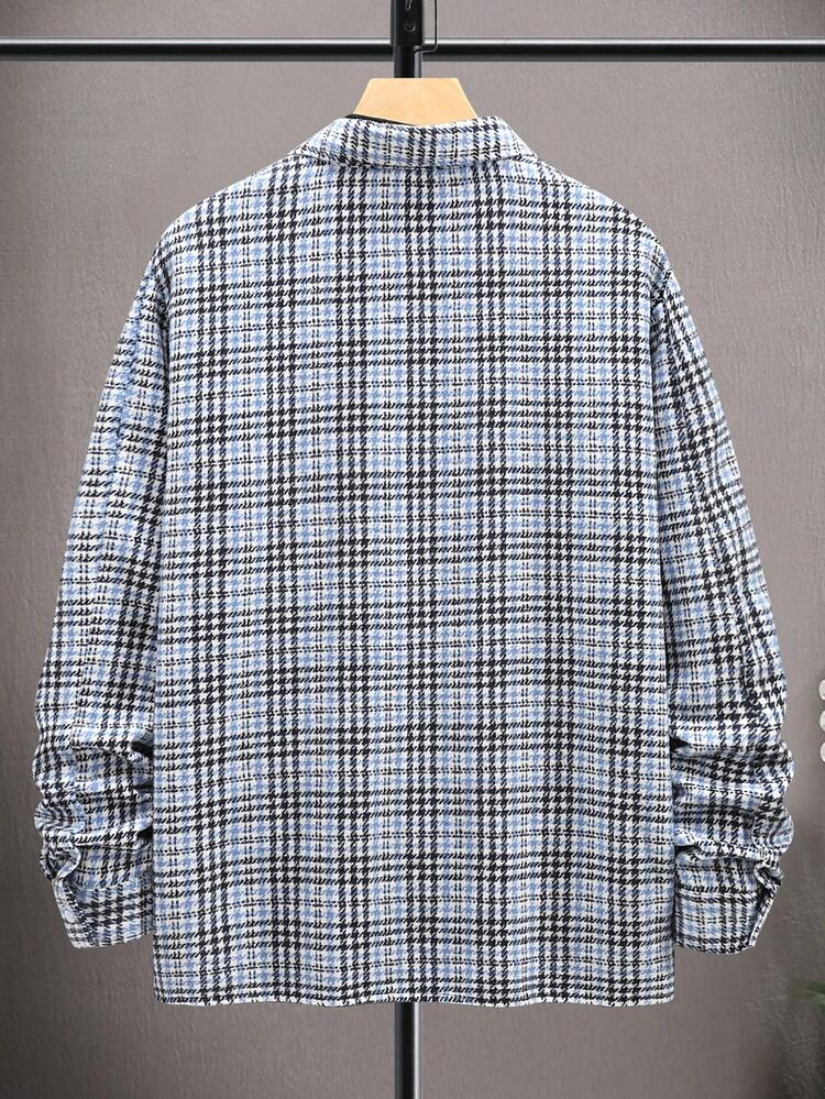 Men Houndstooth Print Button Front Overcoat