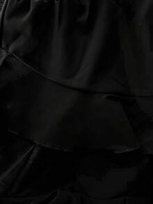 Skort ribete con fruncido de cintura elástica - Negro - Ver 4