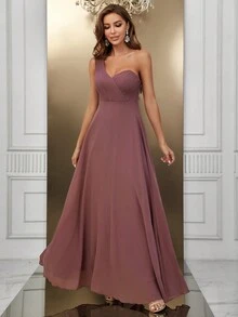 SHEIN Belle 一字肩純色伴娘禮服 - 藕粉色 - 查看 6