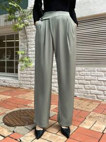 DAZY Pantalones rectos con fruncido - Verde militar - Ver 6