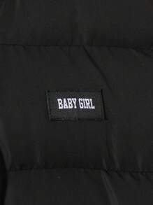 SHEIN Tween Girl 1 件字母贴花细节拉链填充外套 - 黑色 - 查看 5