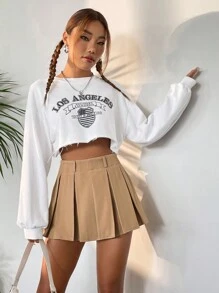 Flirla Solid Pleated Detail Skort - Khaki - View 6