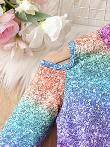 SHEIN Cô Gái Trẻ Bóng Vai lạnh Lưới Hem Đầm - Hồng - Xem 4