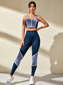 Gameset SHEIN Sport Two Piece Outfits Colorblock Zip Up Sports Set Workout Women Set