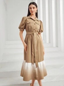 Mulvari 漸層翻蓋細節腰帶襯衫洋裝 - 卡其色 - 查看 3