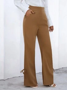 SHEIN Privé Solid Knot Side Suit Pants - Brown - View 3