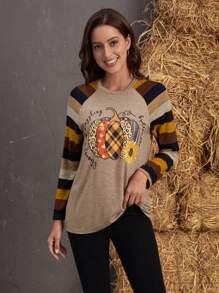 EMERY ROSE Halloween Pumpkin & Slogan Graphic Raglan Sleeve Tee