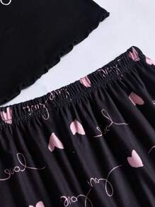 3 件套心形和字母图案生菜边饰睡衣套装/睡衣套装