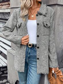 SHEIN Frenchy Túi có nắp Xén Thô Áo khoác - Xám - Xem 6