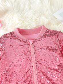 SHEIN 女小童拉鏈開襟亮片飛行員夾克&半身裙 - 彩色 - 查看 4