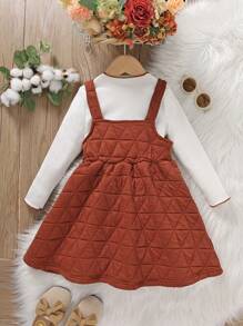 SHEIN 女小童素色T恤&背帶洋裝 - 彩色 - 查看 2