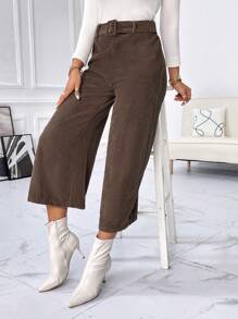 SHEIN Essnce 腰帶闊腿褲 - 摩卡棕 - 查看 5