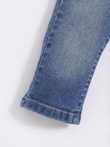 SHEIN Baby Boy Elastic Waist Straight Leg Jeans - Medium Wash - View 5