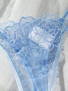 Crystal Vow Floral Embroidered Underwire Bra & Panty Lingerie Set - Baby Blue - View 5
