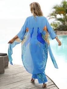 Abrigo con estampado de dibujo con parte delantera abierta con pantalones - Multicolor - Ver 2