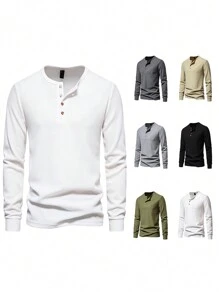 Camiseta de hombre con medio botón, cálida, absorbe el sudor, transpirable - Gris Claro - Ver 1