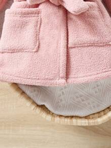 Baby Girl 3D Ear Design Hooded Belted Fuzzy Robe - Coral Pink - View 6