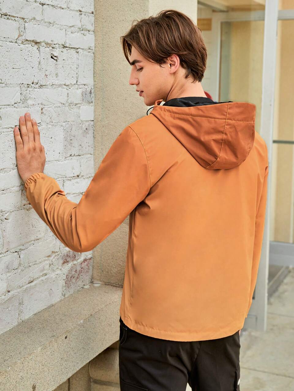 Men 1pc Zip Up Hooded Outdoor Jacket