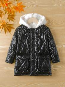 SHEIN 男小童翻蓋口袋插肩袖連帽絎縫外套