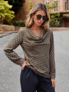 SHEIN LUNE In Toàn bộ cổ áo xếp nếp Áo sơ mi - Nhiều màu - Xem 4