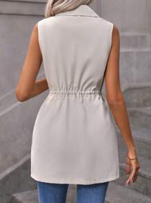 Ellegaria. Cổ áo Eo dây rút Áo vest - Màu be - Xem 2