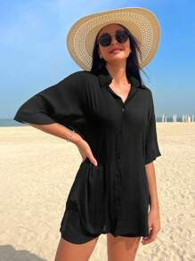 Swim Vcay 素色前紐扣罩衫套裝