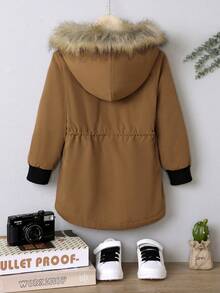 SHEIN 男小童毛茸邊連帽加絨內裏外套 - 棕色 - 查看 6