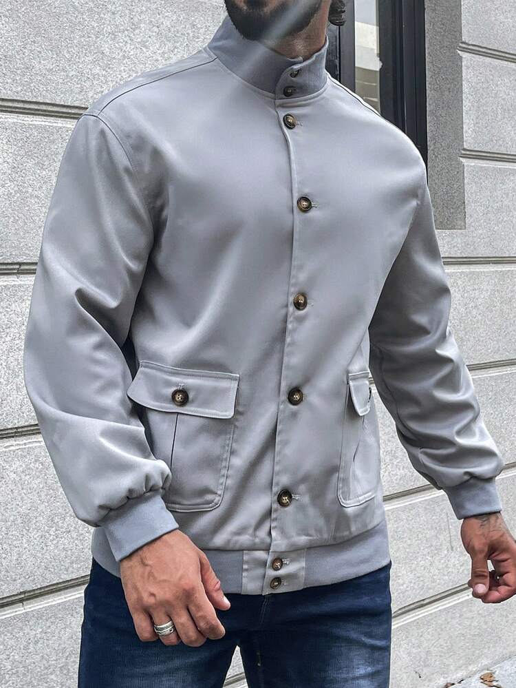 Loose Fit Men's Flap Pocket Button Up Jacket
