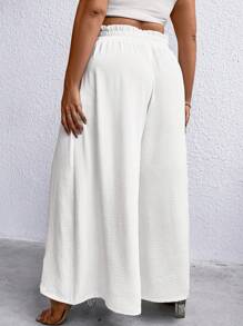 SHEIN LUNE Talla grande Pantalones de pierna ancha de cintura con volante con nudo delantero - Blanco - Ver 2
