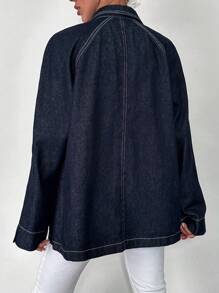 EURMUSE Flap Pocket Raglan Sleeve Denim Jacket - Dark Wash - View 2