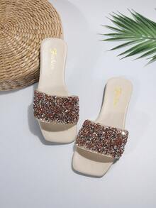 新款時尚女性平底穆勒鞋鞋,大尺寸性感拖鞋 - 金色 - 查看 6