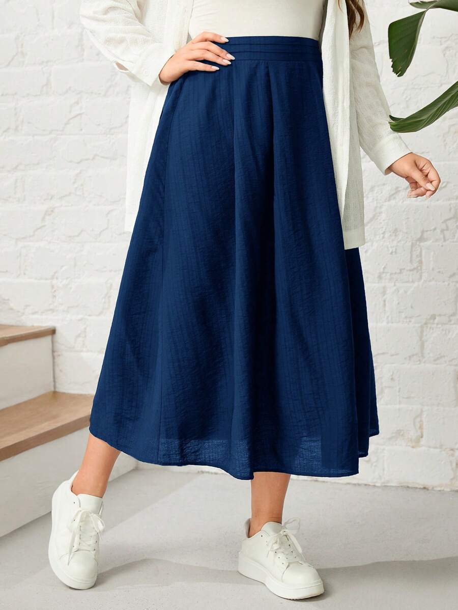 Mulvari 大碼素色喇叭半身裙 - 藏蓝色 - 查看 1