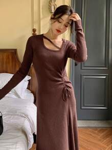 DAZY Vestido de punto unicolor con nudo lateral